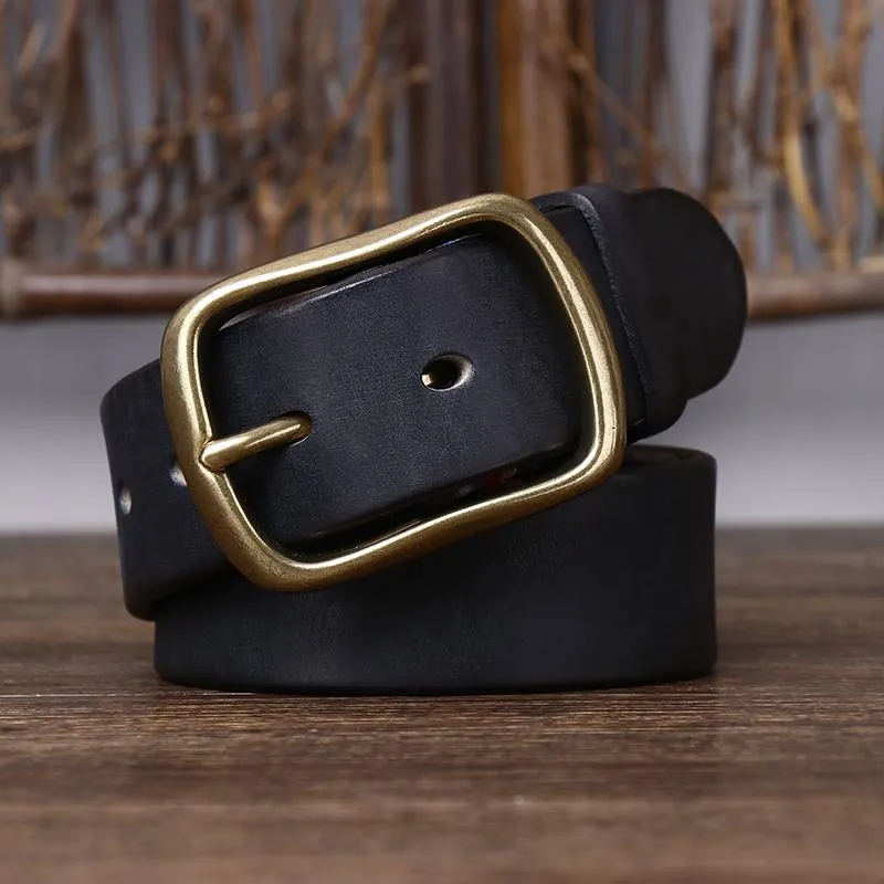 Vintage Thicken Heavy Duty Men's Belt with Solid Brass Buckle-1.5"