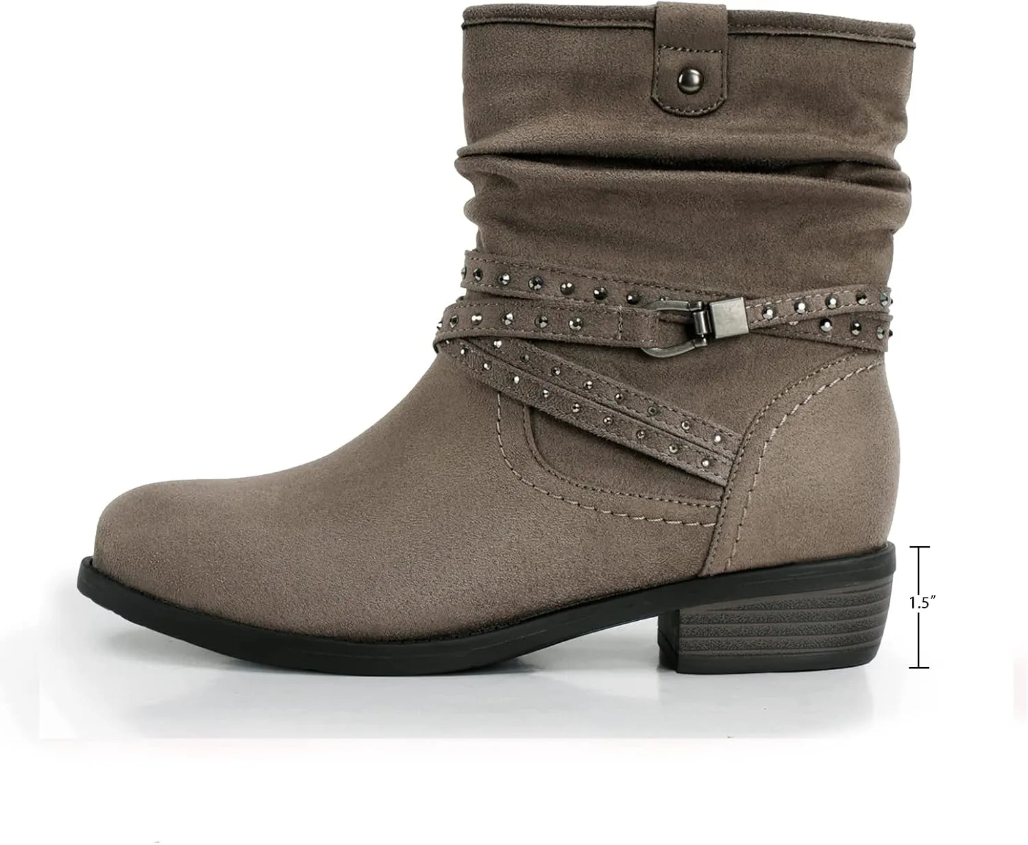 VJH confort Women's Mid Calf Boot,Round Toe Low Heel Comfort Slouchy Bootie with Side Zipper Buckle Strap