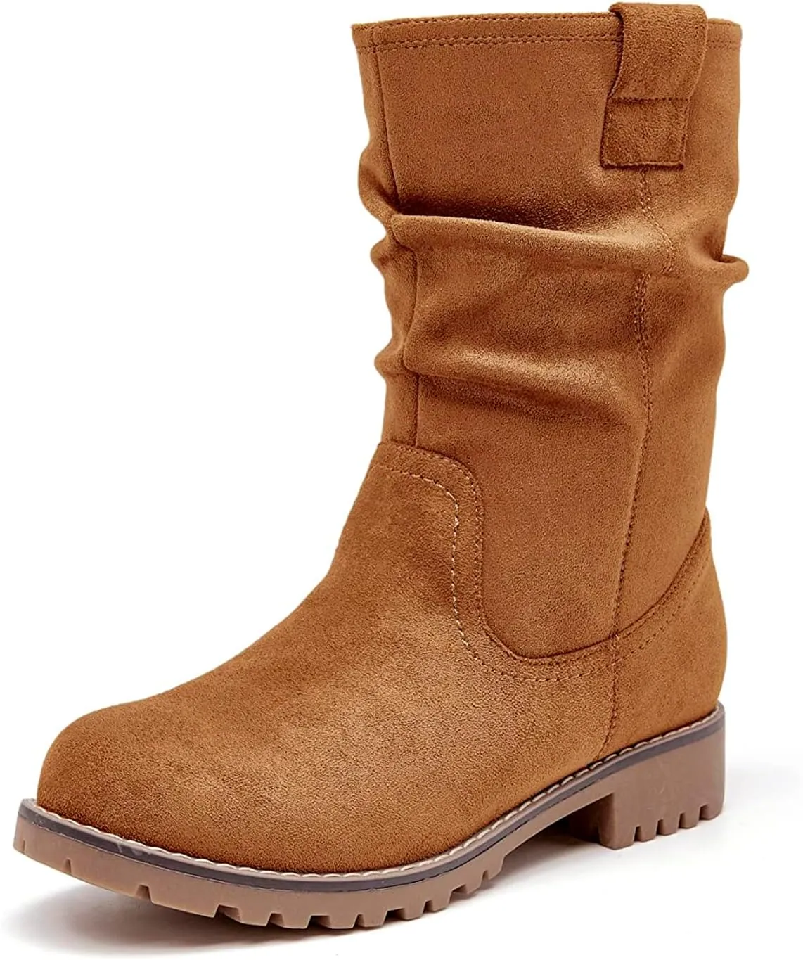 VJH confort Women's Mid Calf Boots Slouchy Riding Combat Low Heel Fur Lined Winter Zipper Booties