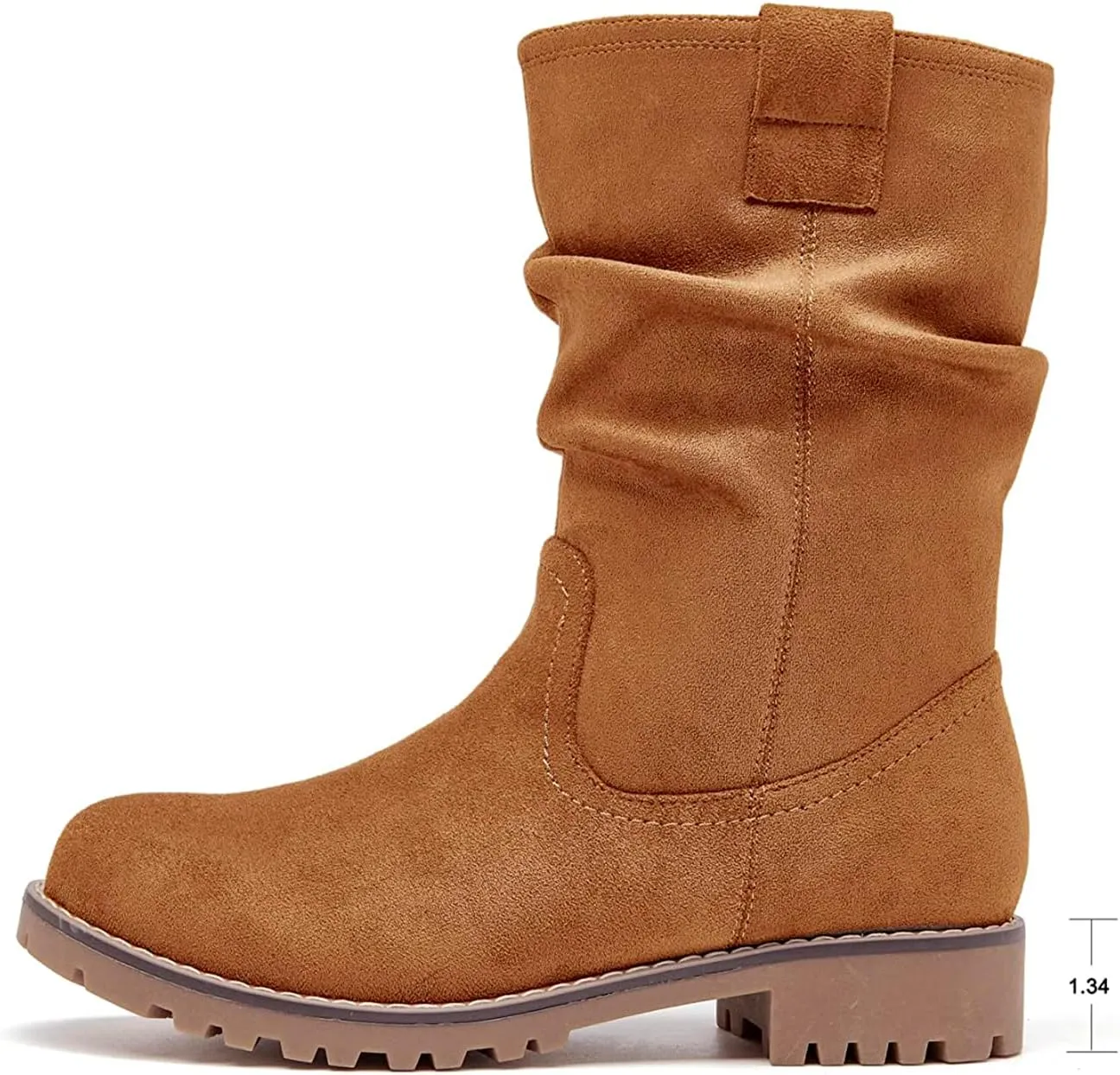 VJH confort Women's Mid Calf Boots Slouchy Riding Combat Low Heel Fur Lined Winter Zipper Booties