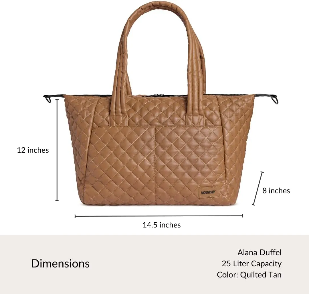 VOORAY Alana Duffel Bag – Quilted Tan, Lightweight Travel Duffel Bag for Women with Laptop Sleeve, Ideal Weekender for Women