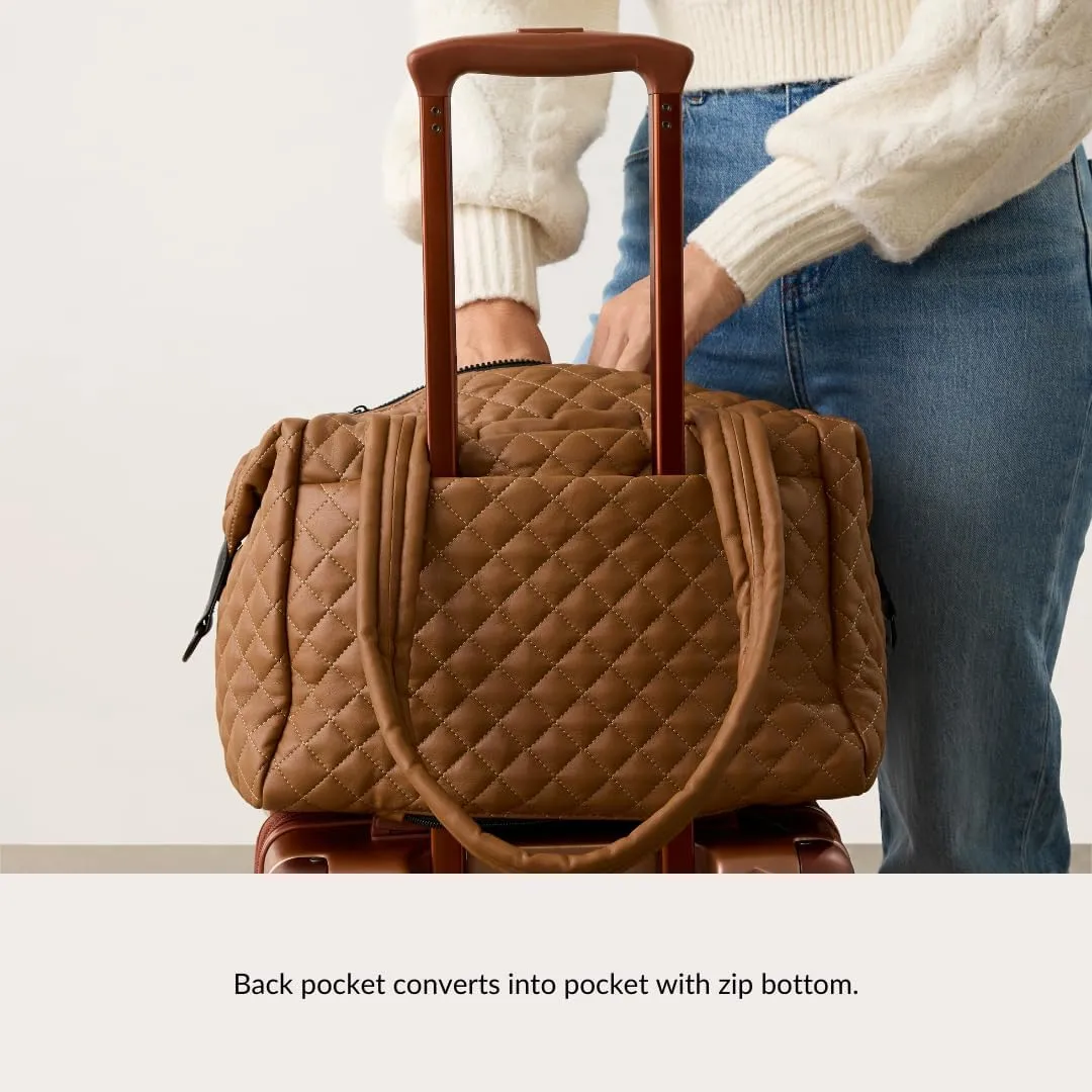 VOORAY Alana Duffel Bag – Quilted Tan, Lightweight Travel Duffel Bag for Women with Laptop Sleeve, Ideal Weekender for Women