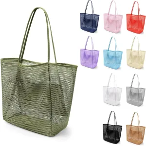 VOROLO Mesh Tote Beach Bag,Women Fairycore Hobo Bag,Shoulder Bag,Soft Summer Casual Crochet Bags