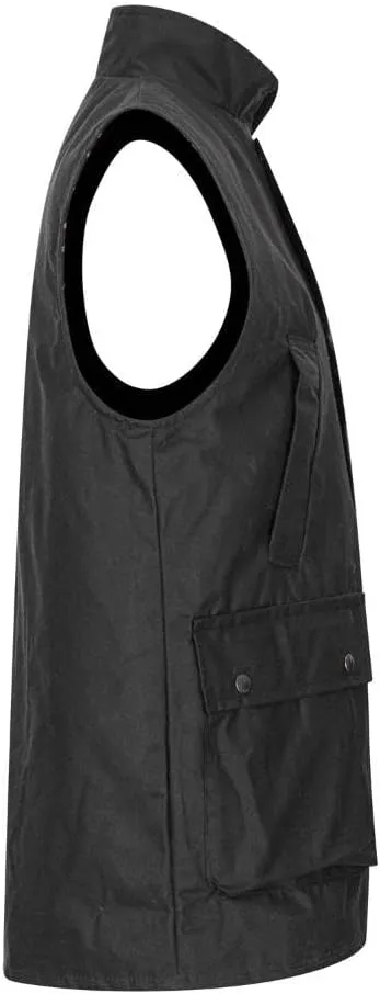 Walker and Hawkes Wax Winchester Gilet for Men – Water-Resistant Wax Cotton Bodywarmer with Corduroy Collar and Tartan Lining