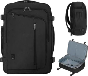 WANDF Expandable 17 Inch Laptop Travel Backpack For Spirit Airlines Personal Item Bag 18x14x8 with Wet Pocket for Men Women（Black）