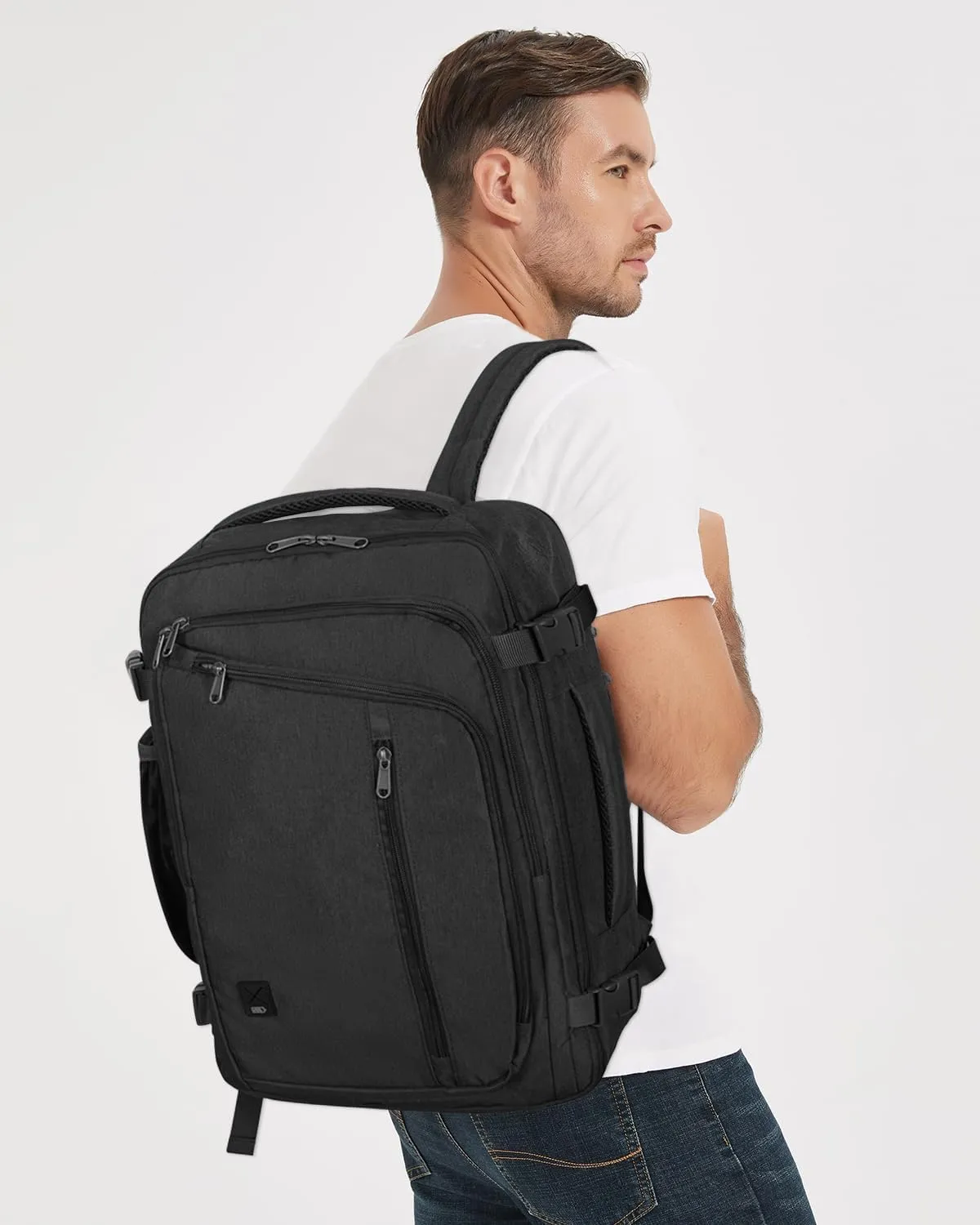 WANDF Expandable 17 Inch Laptop Travel Backpack For Spirit Airlines Personal Item Bag 18x14x8 with Wet Pocket for Men Women（Black）