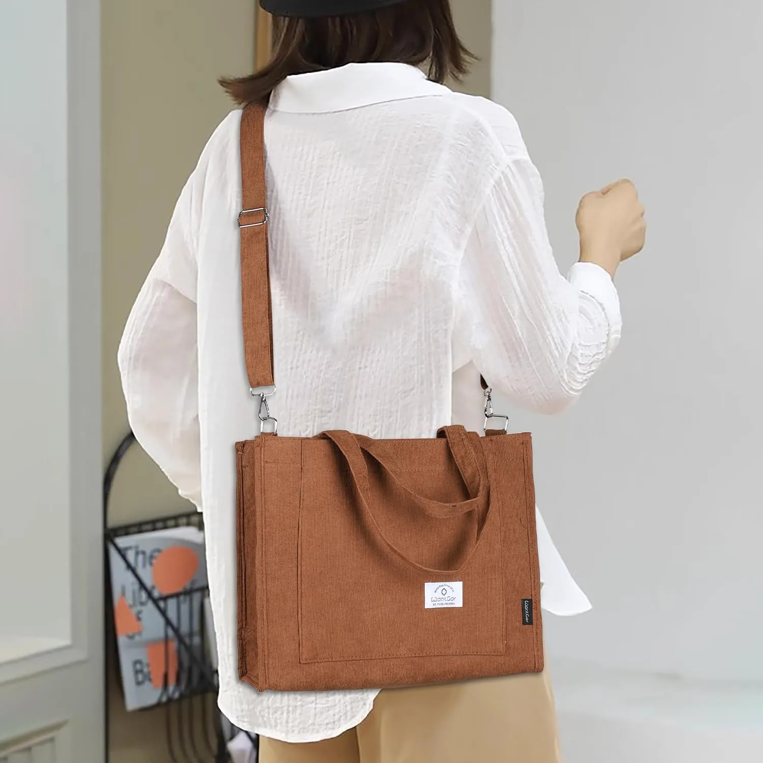 WantGor Tote Bag for Women, Corduroy Crossbody Bags Shoulder Handbag Small Satchel Hobo Bag Purse