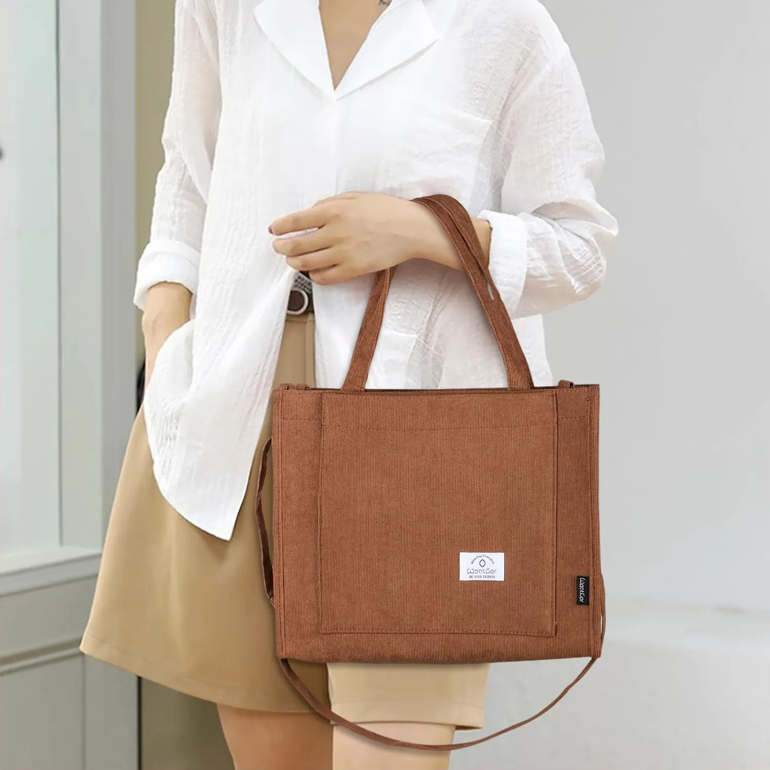 WantGor Tote Bag for Women, Corduroy Crossbody Bags Shoulder Handbag Small Satchel Hobo Bag Purse