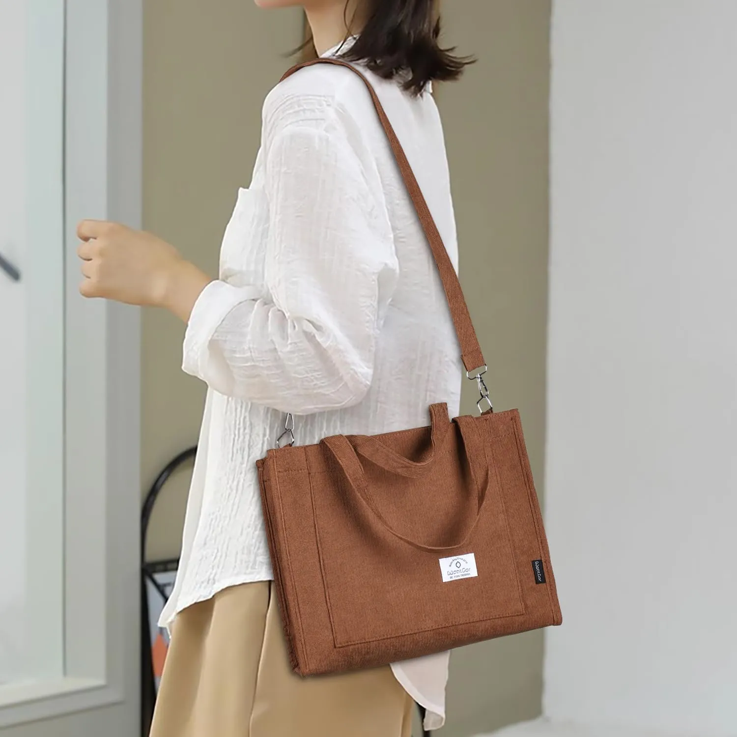 WantGor Tote Bag for Women, Corduroy Crossbody Bags Shoulder Handbag Small Satchel Hobo Bag Purse