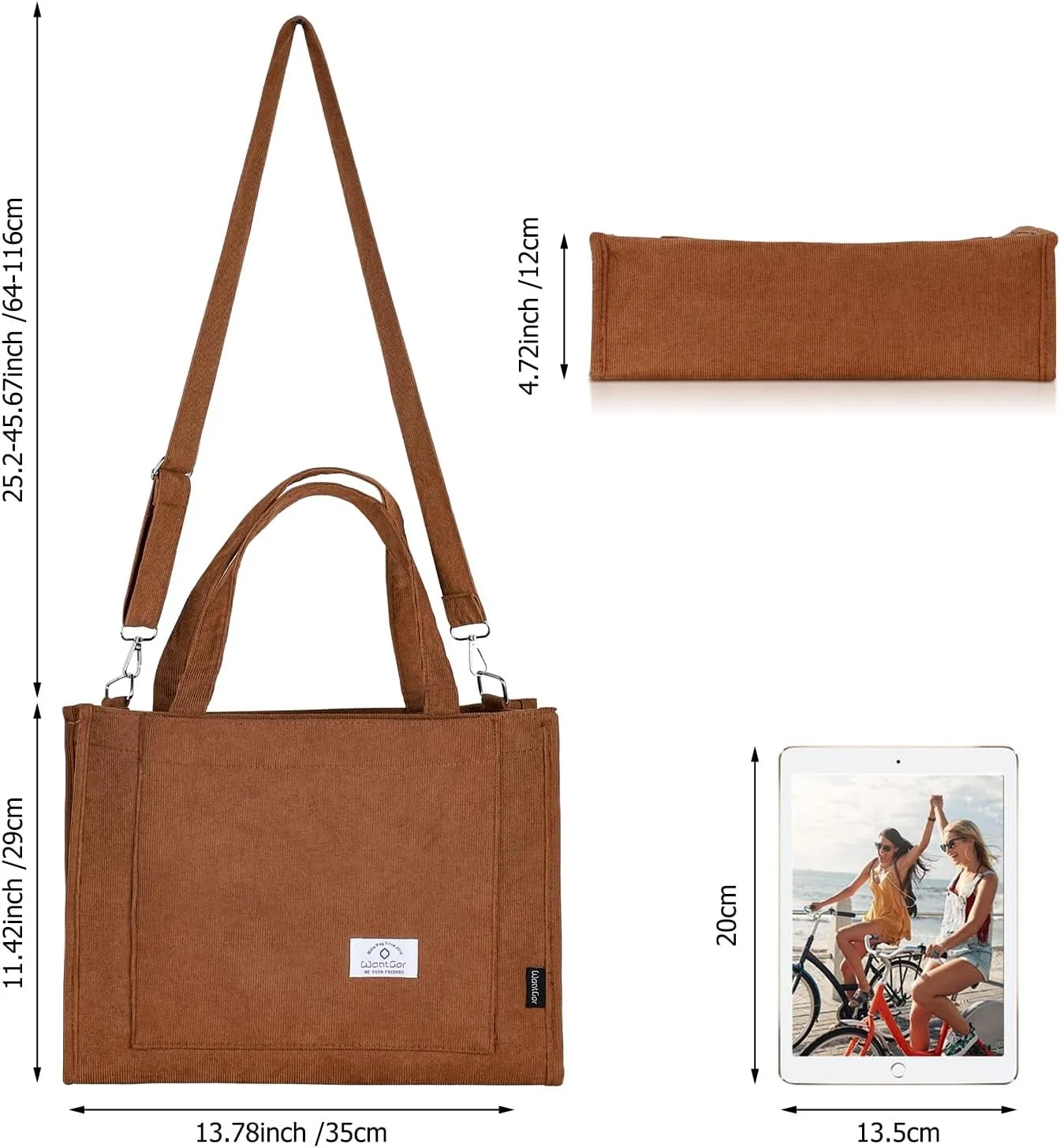 WantGor Tote Bag for Women, Corduroy Crossbody Bags Shoulder Handbag Small Satchel Hobo Bag Purse