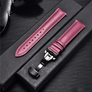 Watch Band Genuine Cow Leather Watch Strap with Butterfly Buckle Bracelet Green Red Blue White Watchband 18mm 20mm 22mm 24mm (Color : Purple Size : 24mm)