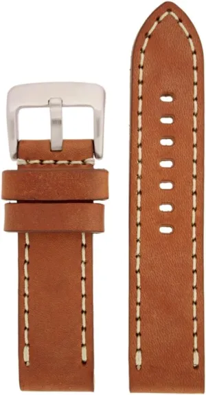 Watch Band Thick Leather Like Original Heavy Buckle Tan Brown White Stitching 22mm
