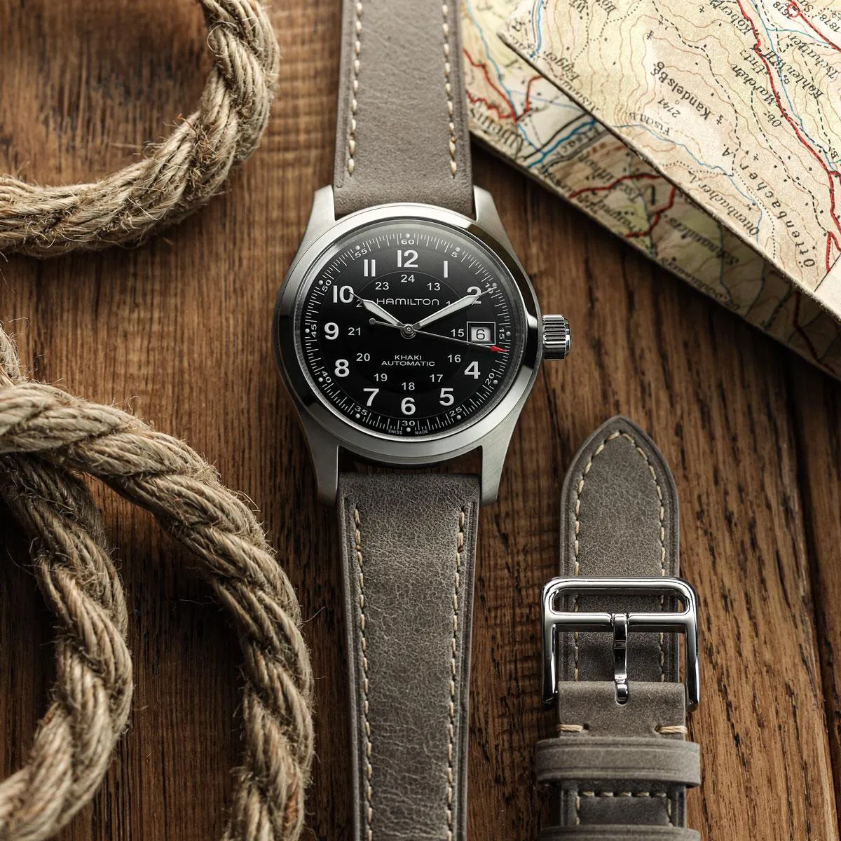 WatchGecko Brixham Vintage Leather Watch Strap - Grey