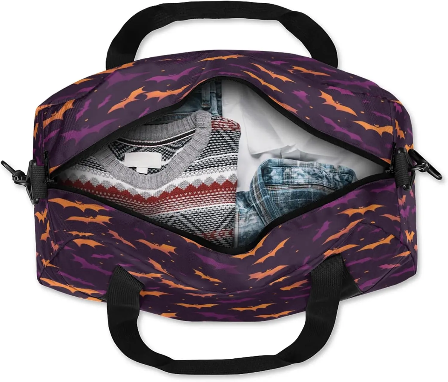 Watercolor Bats Halloween Pattern Kids Duffel Bag Lightweight Waterproof Sports Gym Bag with Front Zipper Pocket Foldable Weekender Overnight Bag for School Practice Gymnastic Ballet