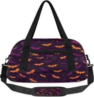 Watercolor Bats Halloween Pattern Kids Duffel Bag Lightweight Waterproof Sports Gym Bag with Front Zipper Pocket Foldable Weekender Overnight Bag for School Practice Gymnastic Ballet