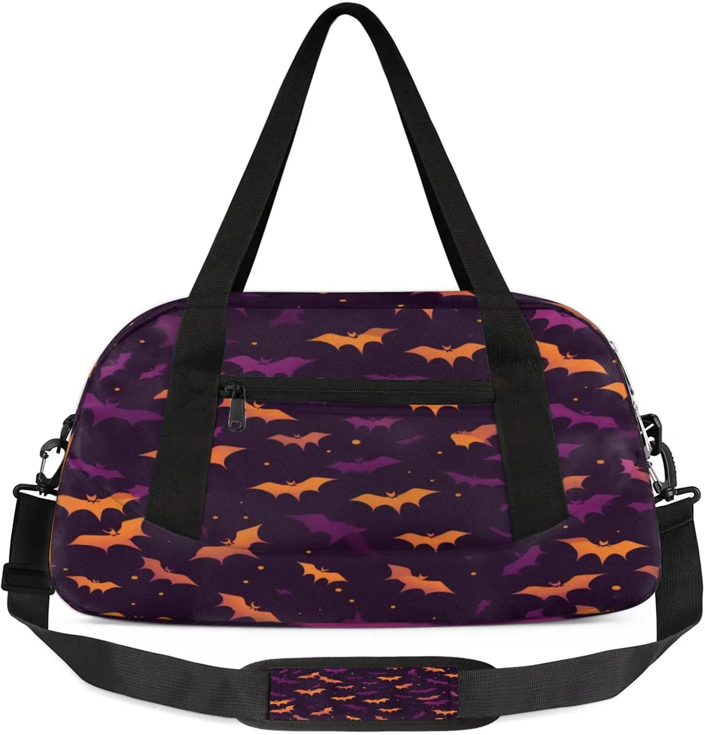 Watercolor Bats Halloween Pattern Kids Duffel Bag Lightweight Waterproof Sports Gym Bag with Front Zipper Pocket Foldable Weekender Overnight Bag for School Practice Gymnastic Ballet