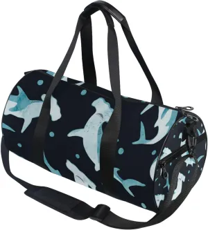 Watercolor Hammerhead Shark Gym Duffle Bag Women Men Sports Fitness Bag for Travel Workout Gymnastics Dance Ballet