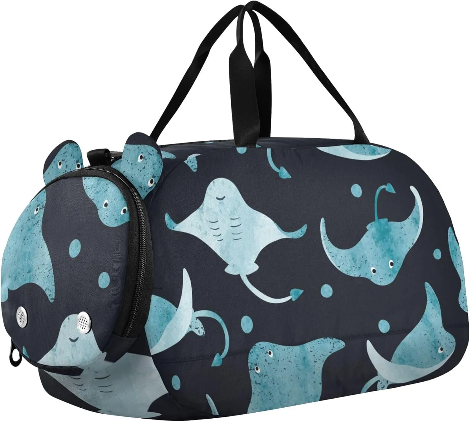 Watercolor Stingray Fish Sports Duffle Bag for Girls Boys, Gym Bag with Shoe Compartment, Kids Travel Overnight Weekender Shoulder Bag