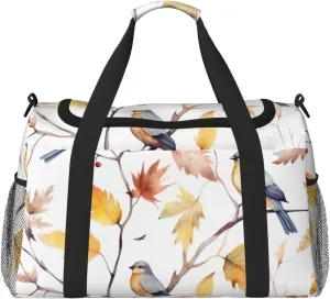 Watercolour Birds On Branch Duffle Bag for Travel Vintage Autumn Tree Sports Gym Tote Carry On Bag Large Shoulder Weekend Overnight for Workout