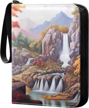 Waterfall Painting Card Binder, 400 Pockets Card Holder with 50 Sleeves, Sturdy Card Holder Folders for Game Cards & Sports Cards