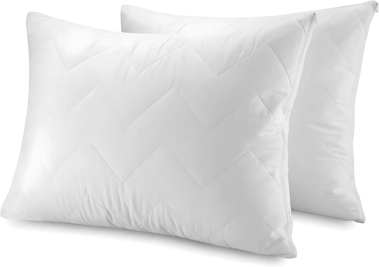 Waterguard Quilted Pillow Protector - Waterproof and Bed Bug Proof Standard Size Zippered Pillow Protector - Luxury Designed Pillowcases Protects Pillows from Dirt, Dust Mites, Stains, & Spills