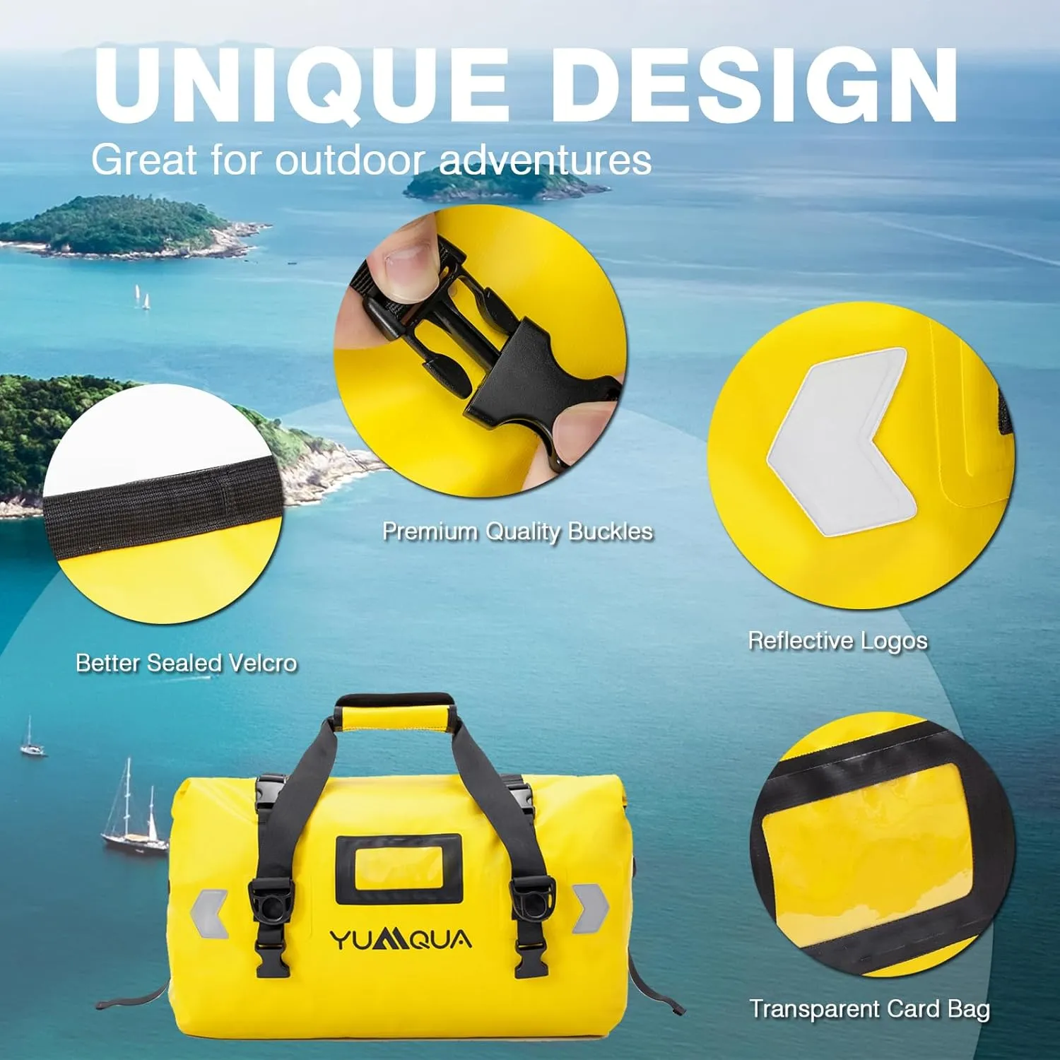 Waterproof Duffel Bag, Large Duffle Bag for Travel Heavy Duty Dry Bag with Durable Strap & Handle for Outdoor Motorcycle Boating Rafting Kayaking Paddleboarding, 40L Capacity after Fold Yellow