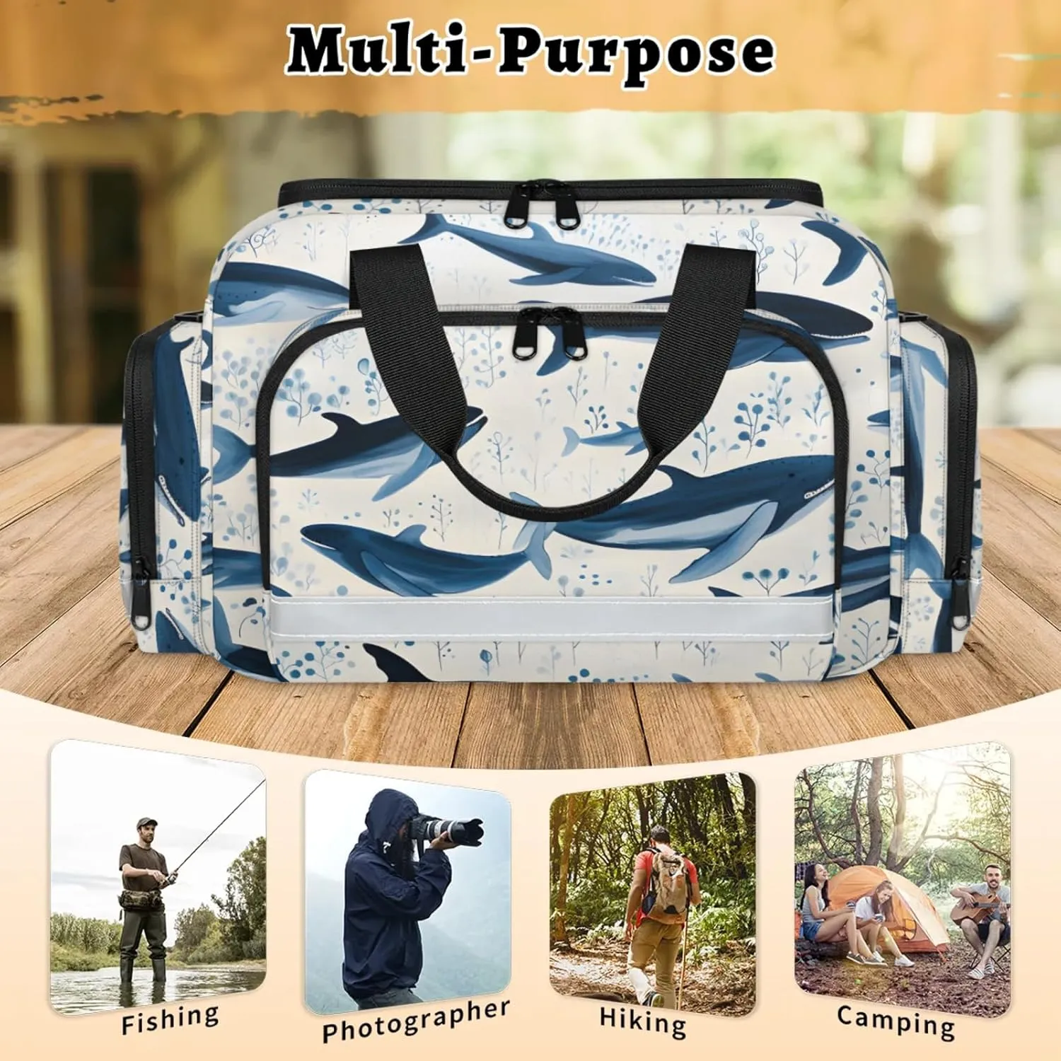 Waterproof Tactical Duffle Bag 25" Carry On Bag for EMT Tear-Resistant Gym Bag with Multi-Pocket & OSHA Reflective Travel Bags for Men Women Ocean Shark Print
