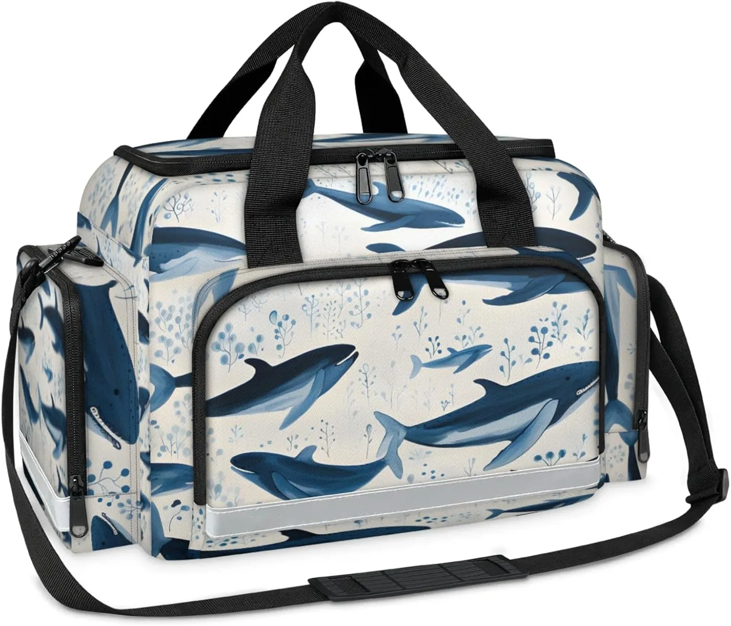 Waterproof Tactical Duffle Bag 25" Carry On Bag for EMT Tear-Resistant Gym Bag with Multi-Pocket & OSHA Reflective Travel Bags for Men Women Ocean Shark Print