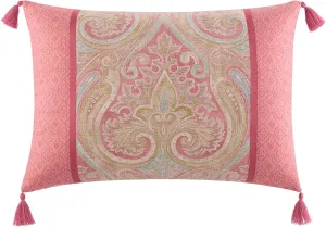 Waverly Hampton Estate Decorative Throw Pillow with Distressed Paisley Design and Tasseled Edges, Cotton Blend Throw Pillows for Couch or Decorative Pillows for Bed, 14 in x 20 in, Rouge