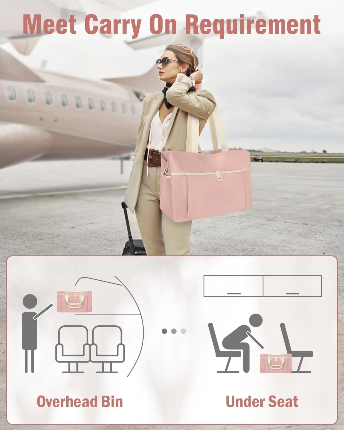 Wedama Weekender Bag for Women, Large Travel Duffel Bag, Portable Travle Bag Carry on Overnight Bag Travel Essentials Bag with Multi Compartments, Sport Gym Bag Hospital Bag with Wet Pocket, Pink