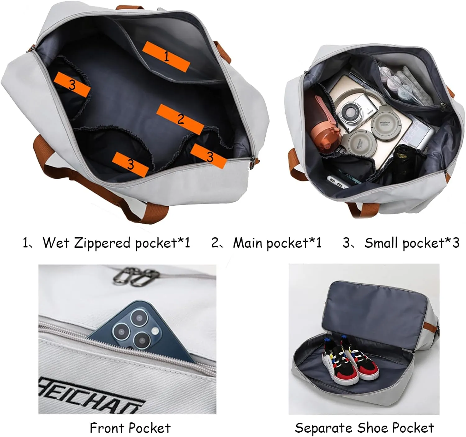 Weekender Bags for Women with Shoe Compartment, Travel Duffel Bag, Overnight Carry On Personal Item Bag with Wet Pocket, Gym Bag (Orange), LXXB810