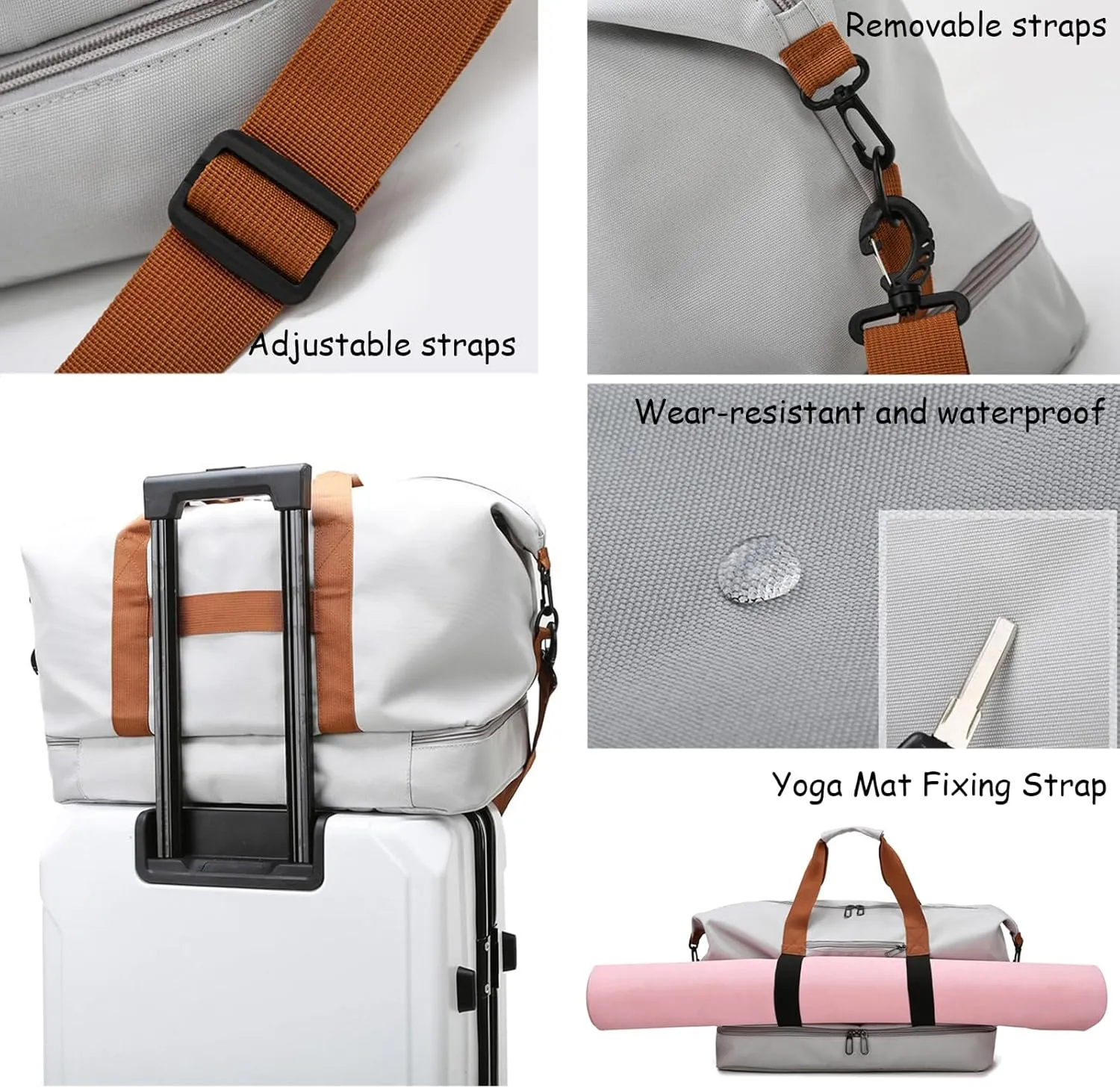 Weekender Bags for Women with Shoe Compartment, Travel Duffel Bag, Overnight Carry On Personal Item Bag with Wet Pocket, Gym Bag (Orange), LXXB810