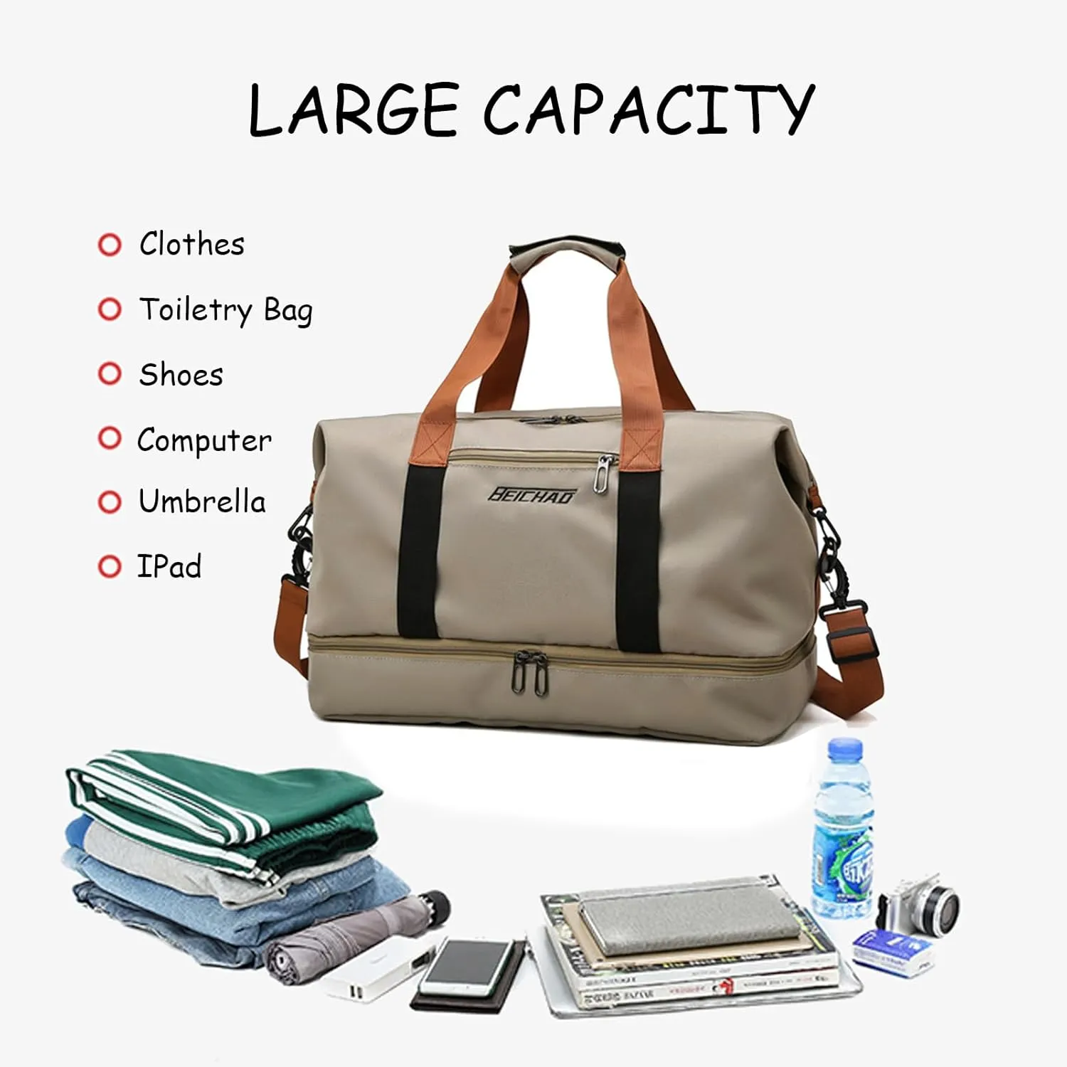 Weekender Bags for Women with Shoe Compartment, Travel Duffel Bag, Overnight Carry On Personal Item Bag with Wet Pocket, Gym Bag (Orange), LXXB810