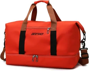 Weekender Bags for Women with Shoe Compartment, Travel Duffel Bag, Overnight Carry On Personal Item Bag with Wet Pocket, Gym Bag (Orange), LXXB810