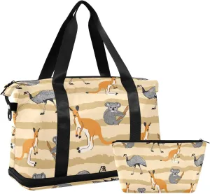 Weekender Overnight Bags for Women Australia Animals Travel Duffel Bag with Shoe Compartments Koala Kangaroo Gym Duffel Bag with Toiletry Bag for Travel Sport Yoga 17 Inch