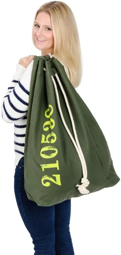 WENKO 62042100 Laundry Bag Sailor Laundry Bin, Capacity 13.21 Gal, Cotton, 21.7 X 25.6 X 7.1", Green