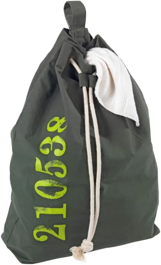 WENKO 62042100 Laundry Bag Sailor Laundry Bin, Capacity 13.21 Gal, Cotton, 21.7 X 25.6 X 7.1", Green