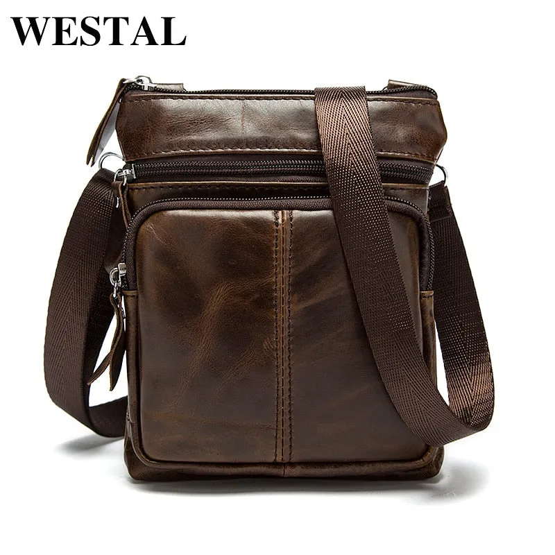 WESTAL Leather Competitive Bag Small Genuine for Crossbody Shoulder Flap bags M701 natural men bag Service-focused Messenger Leather Men's man bags male