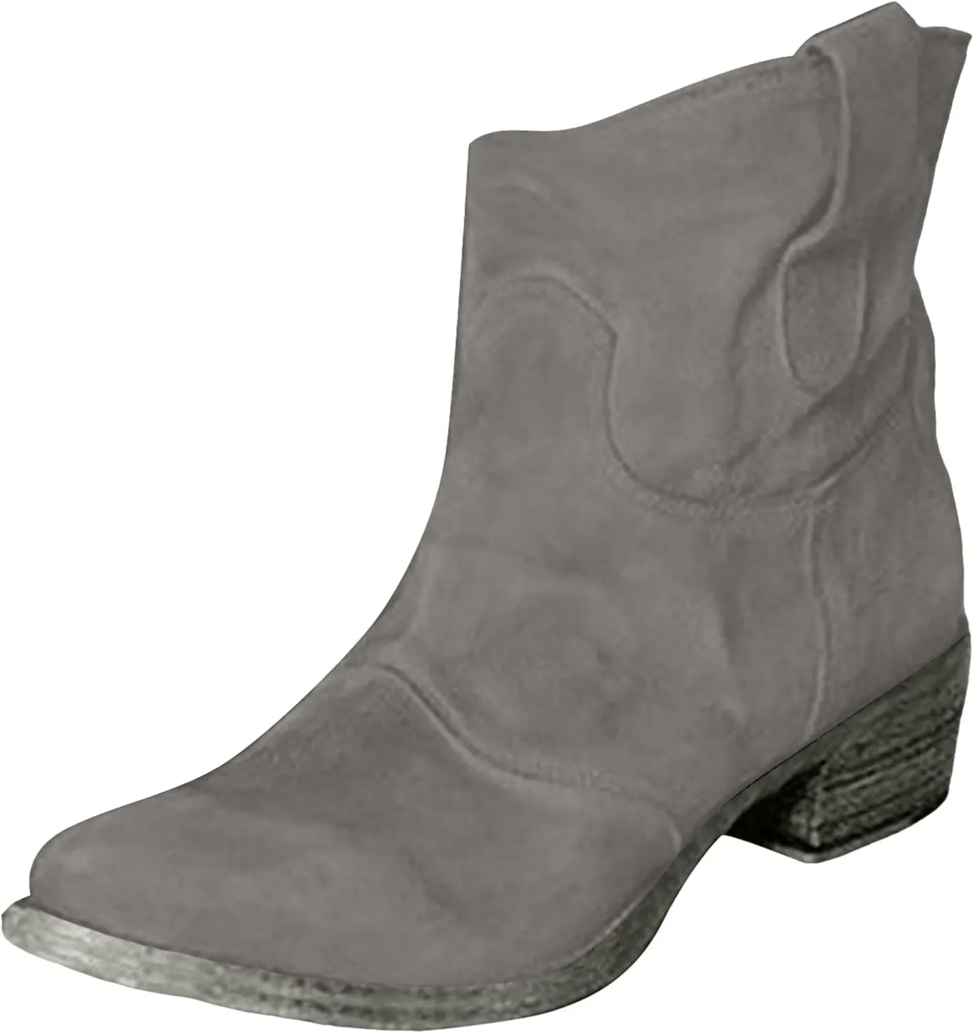 Western Cowboy Ankle Boots for Women,Low Heel Mid Calf Cowgirl Boots Slip On Round Toe Chunky Heel Fashion Retro Classic Boots Suede Back Zipper Fall Short Ankle Booties