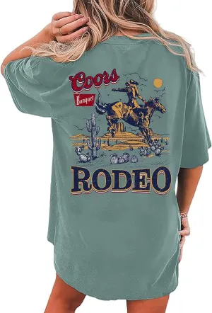Western Cowboy Shirts for Women Vintage Rodeo Oversized Graphic Tees Country Music Shirt Short Sleeve Cowgirl Tops