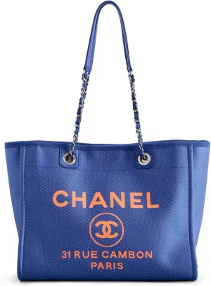 WHAT GOES AROUND COMES AROUND Women's Pre-Loved Chanel Blue Canvas Deauville Medium Tote