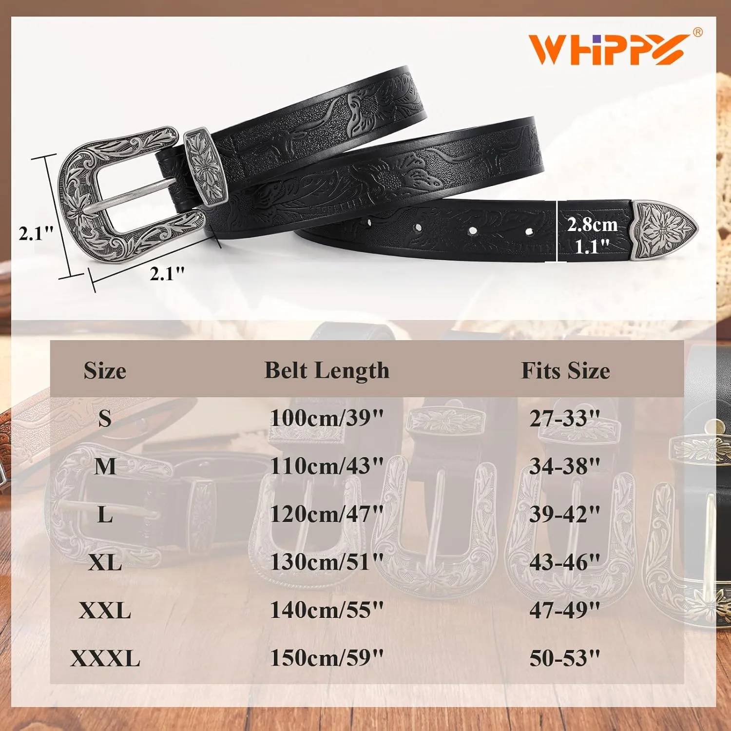 WHIPPY Western Belts for Women - Vintage Western Design Ladies Cowgirl Waist Belt for Pants Jeans Dresses