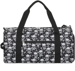 White Skull Sport Gym Duffle Travel Bag with Shoe Compartment,Wet Pocket for Men and Women