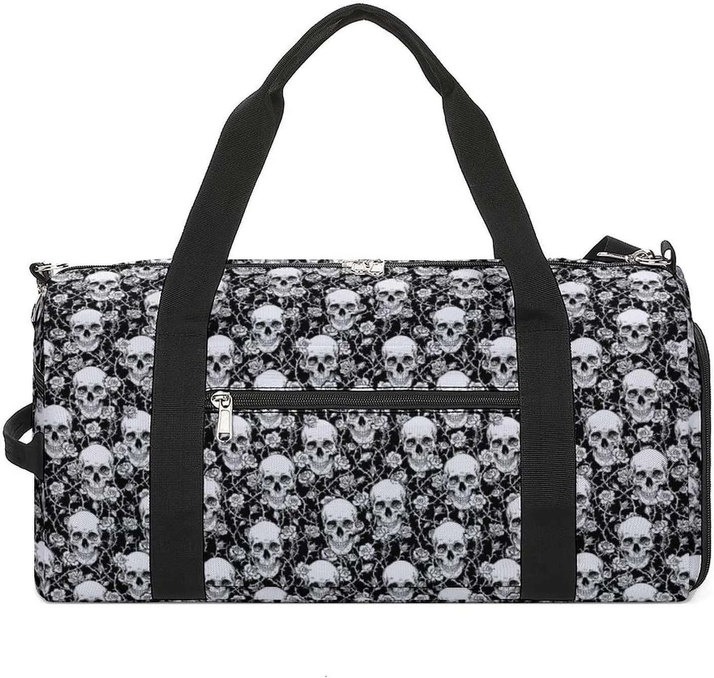 White Skull Sport Gym Duffle Travel Bag with Shoe Compartment,Wet Pocket for Men and Women