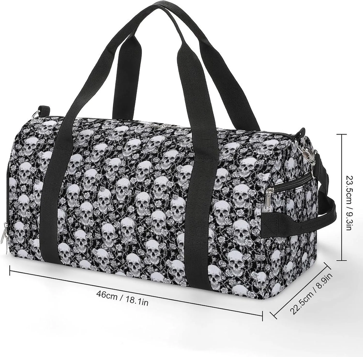 White Skull Sport Gym Duffle Travel Bag with Shoe Compartment,Wet Pocket for Men and Women
