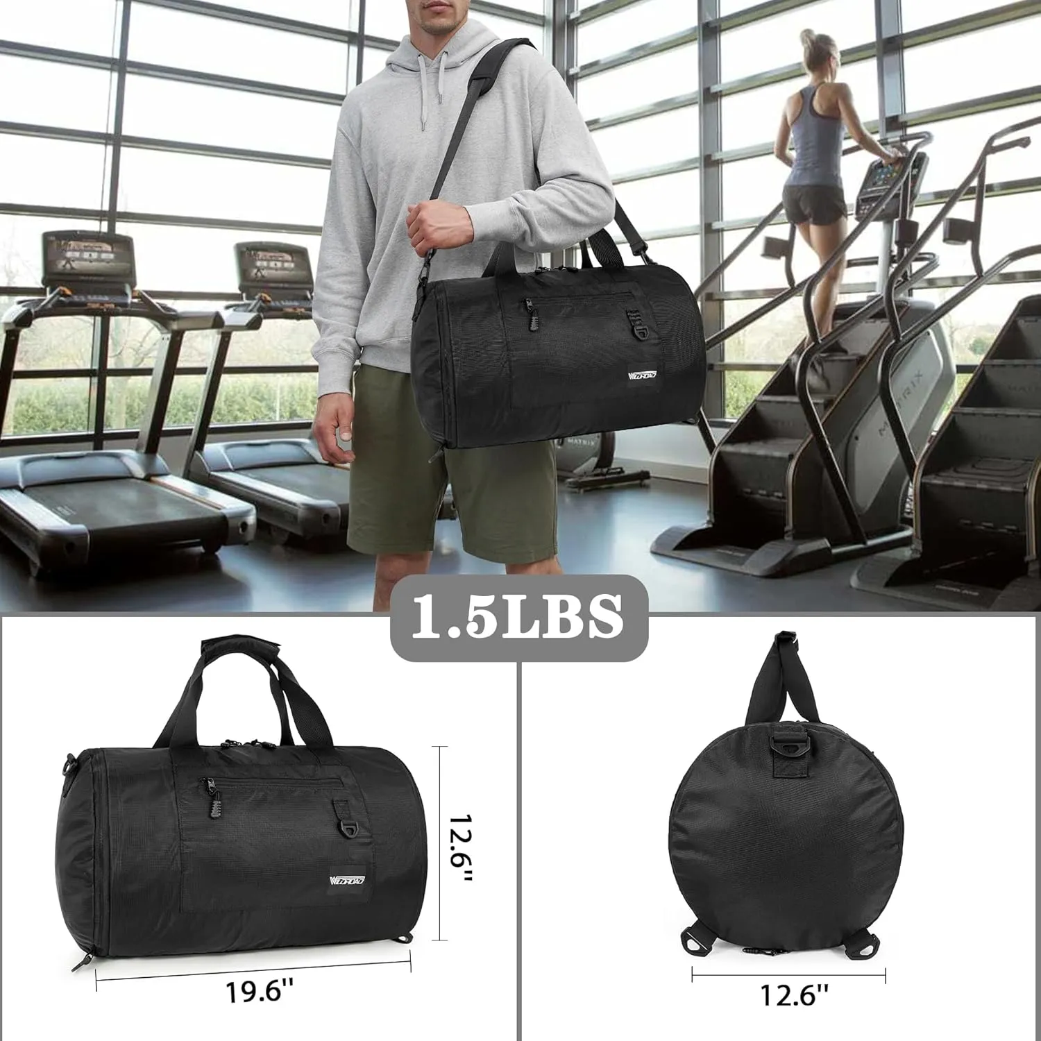 Wildroad Travel Bags for Men, Gym Bag & Duffle Bag for Travel, Carry on Bag Duffel Bag 3 IN 1 Expandable Overnight Weekender Bag (Black, Large-50L  Gym Bag)