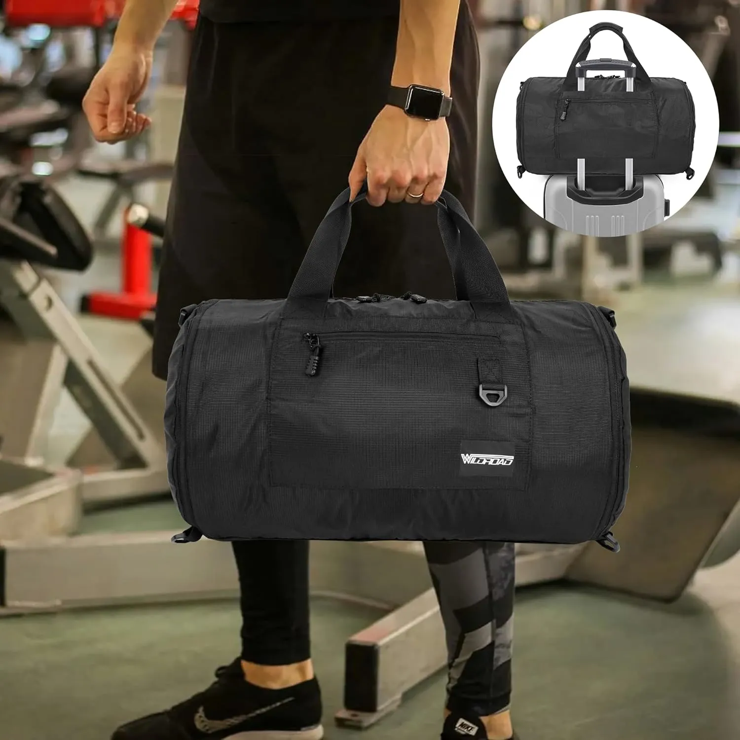 Wildroad Travel Bags for Men, Gym Bag & Duffle Bag for Travel, Carry on Bag Duffel Bag 3 IN 1 Expandable Overnight Weekender Bag (Black, Large-50L  Gym Bag)