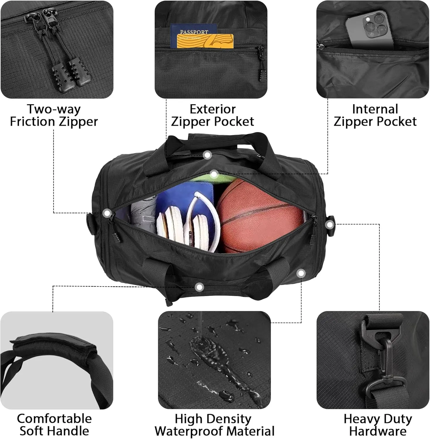 Wildroad Travel Bags for Men, Gym Bag & Duffle Bag for Travel, Carry on Bag Duffel Bag 3 IN 1 Expandable Overnight Weekender Bag (Black, Large-50L  Gym Bag)