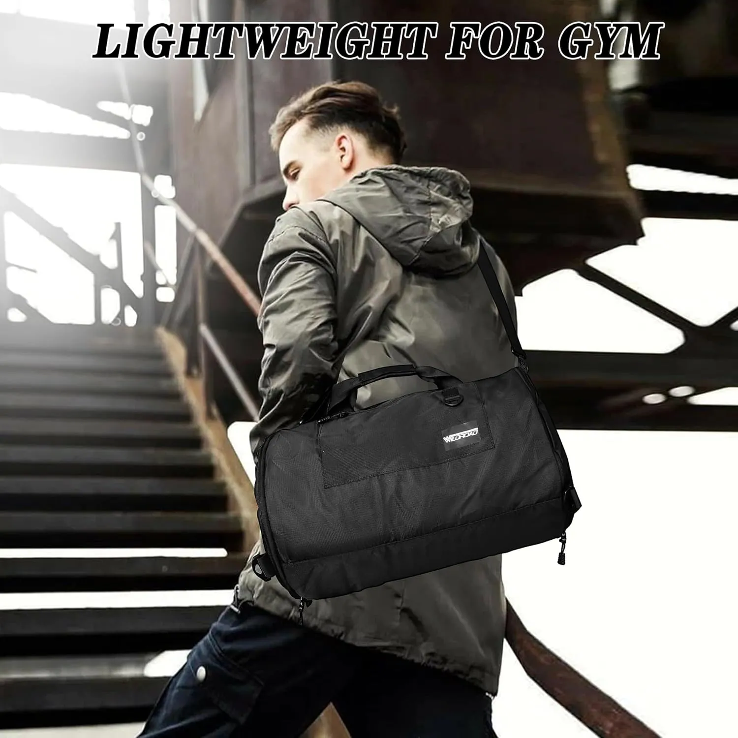 Wildroad Travel Bags for Men, Gym Bag & Duffle Bag for Travel, Carry on Bag Duffel Bag 3 IN 1 Expandable Overnight Weekender Bag (Black, Large-50L  Gym Bag)