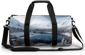 Winter Mountains Snow Scene Sport Gym Duffle Travel Bag for Women Men Overnight Weekender Bag with Shoe Compartment,Wet Pocket